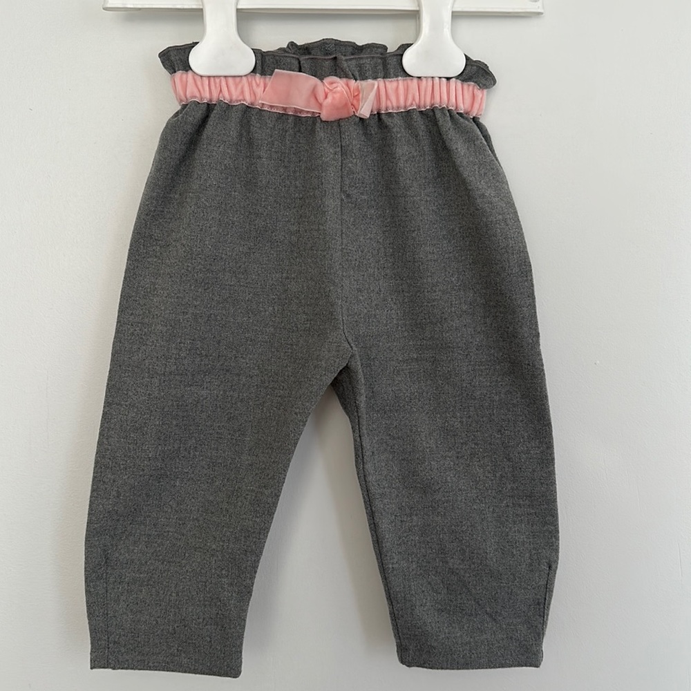 Il Gufo Wool Slacks with Pink Velvet Ribbon 12M